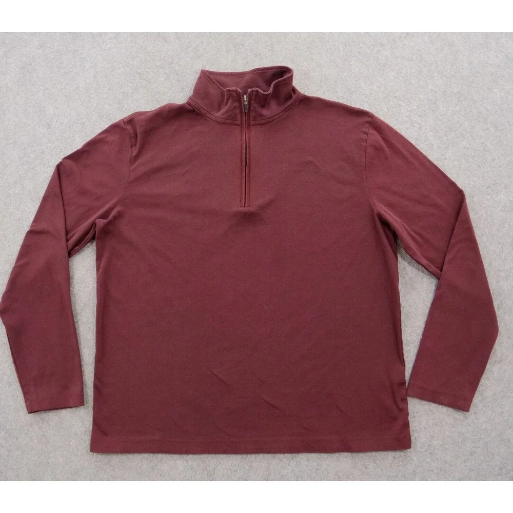 Banana Republic Sweater Mens Large Red Burgundy 1/4 Zip Mock Neck Long Sleeve